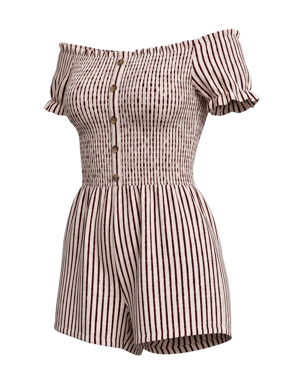 ☀️ J for Justify • Striped Smocked Romper in Burgundy & Cream • Wm Size S